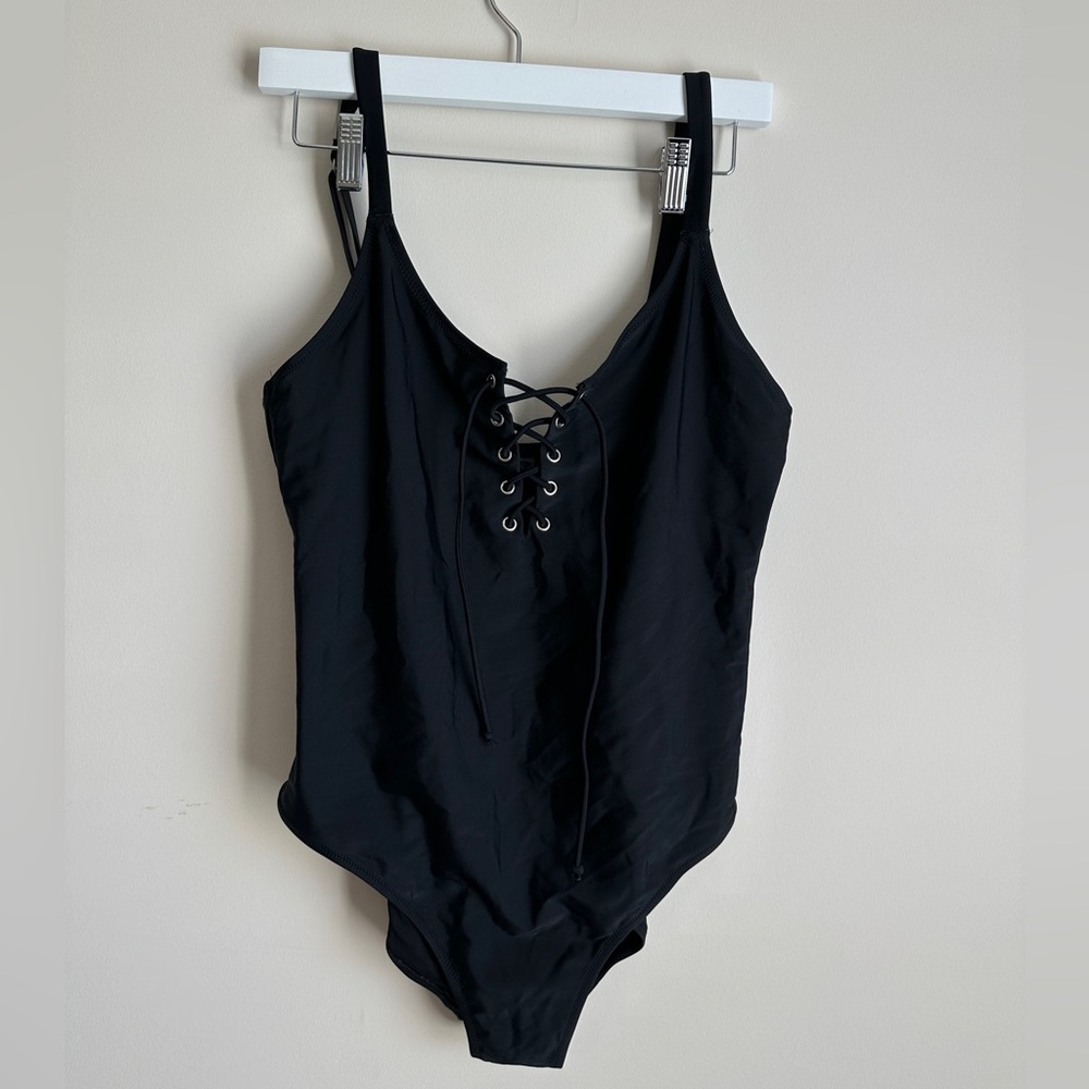 Old Navy Black Lace Up One Piece Swimsuit